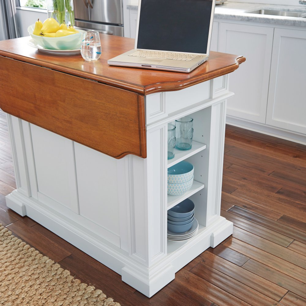Americana Kitchen Island and Stools White and Distressed Oak Home Styles